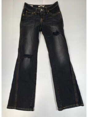 Levi's Women Noughties 25x32 Bootcut Jeans Black Distressed Denim Y2K Style